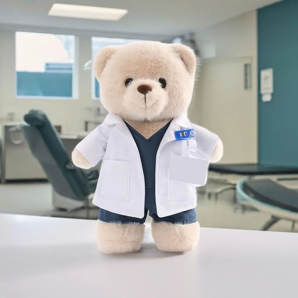 Doctor Teddy Bear - Soft Plush Toy with Removable Outfit, Gift for Doctors, Med School Students and Kids, BeigeBlue