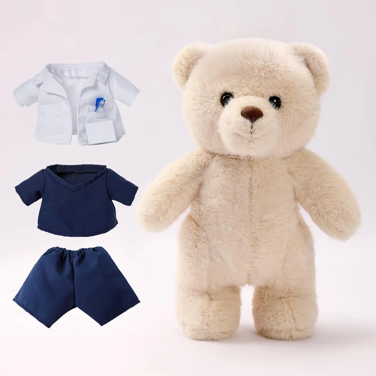 Doctor Teddy Bear - Soft Plush Toy with Removable Outfit, Gift for Doctors, Med School Students and Kids, BeigeBlue