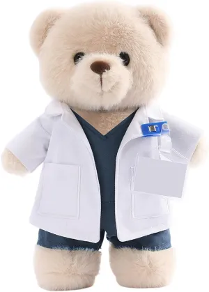Doctor Teddy Bear - Soft Plush Toy with Removable Outfit, Gift for Doctors, Med School Students and Kids, BeigeBlue