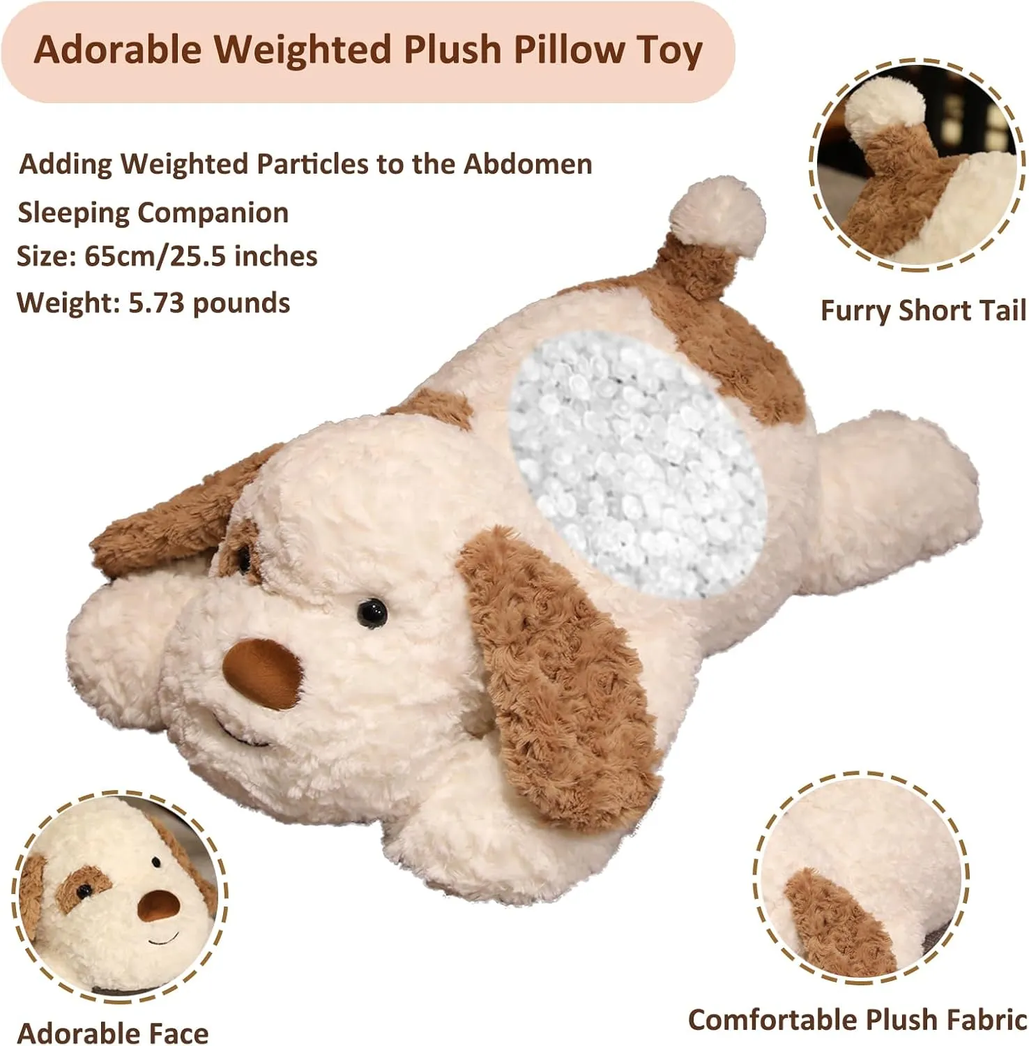 Dog Weighted Stuffed Animal, 5.7 lbs 25.5 inch Weighted Dog Plush Toy Large Dog Stuffed Animals Weighted Puppy Plush Animals Pillow Toy Gifts for Adults & Kids, Brown