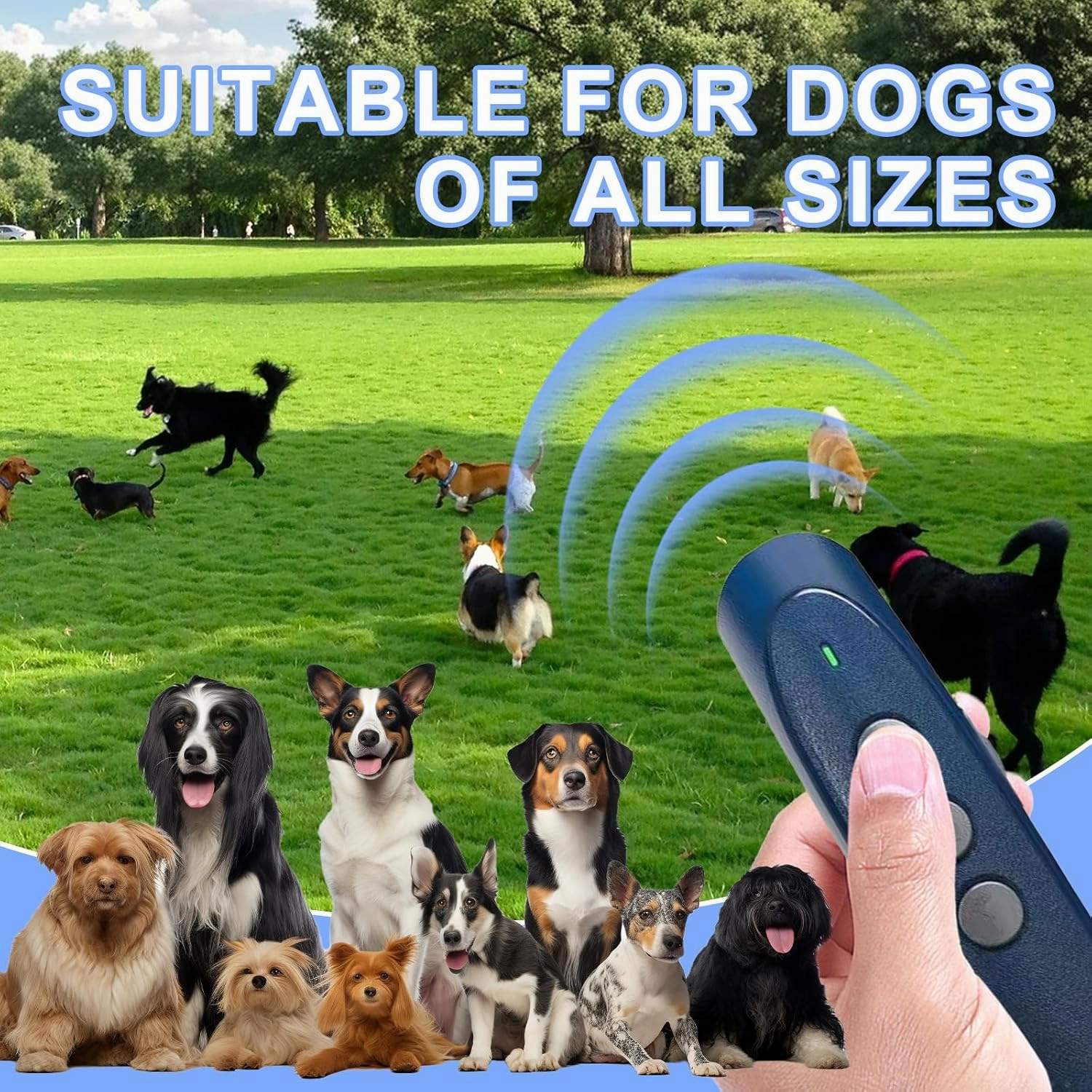 Dog Bark Deterrent Devices, Anti Barking Device for Dogs, Rechargeable Dog Barking Silencer 16.4ft, 3 Modes & Led Light Ultrasonic Dog Bark Deterrent Safe for Human & Dogs Portable Indoor&Outdoor Bule