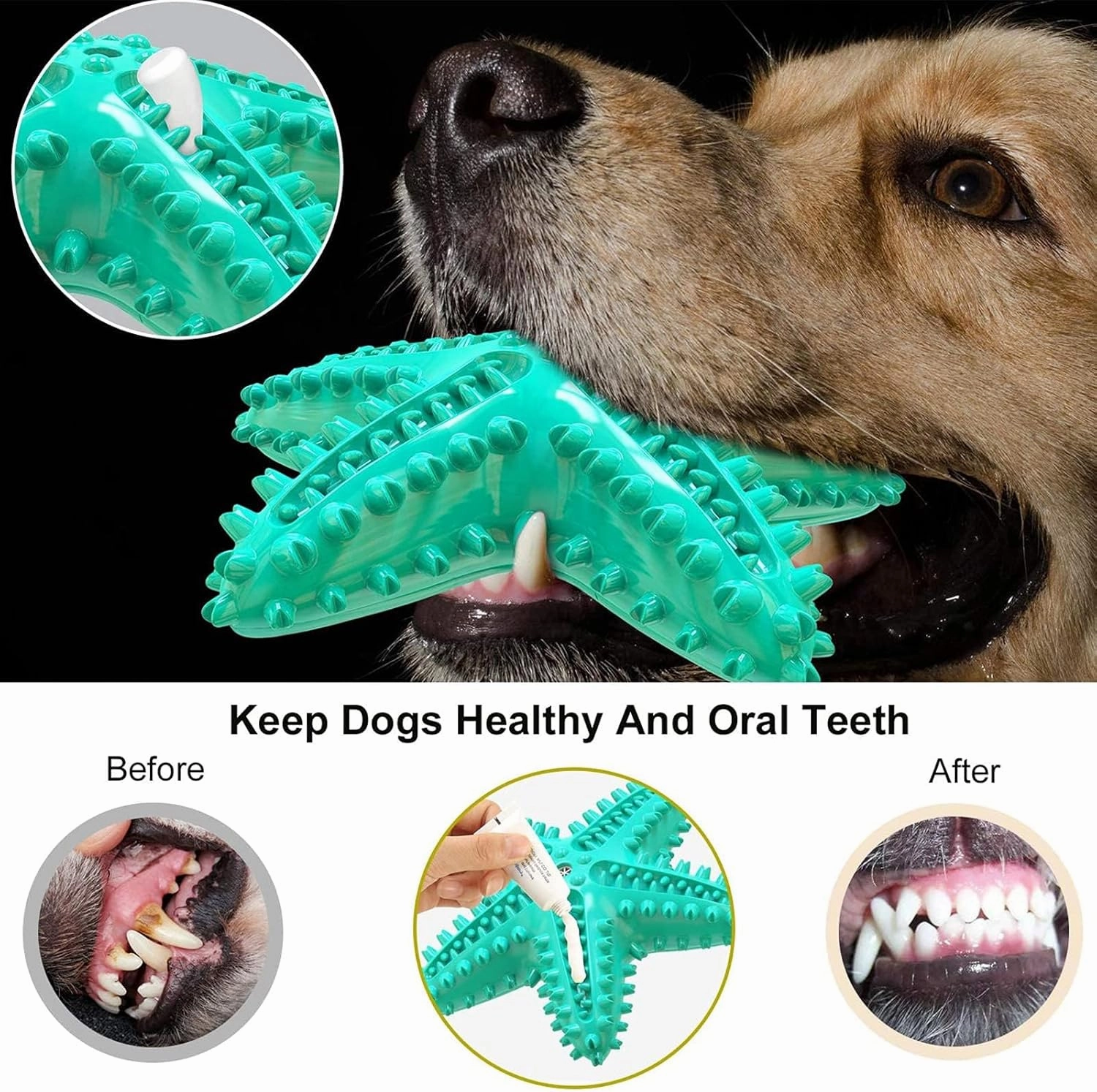 Dog Chew Toys for Aggressive-Chewers - Indestructible Dog Toy for Aggressive Chewer，Tough Chew Toys for Dogs （Rubber Blue-Starfish）