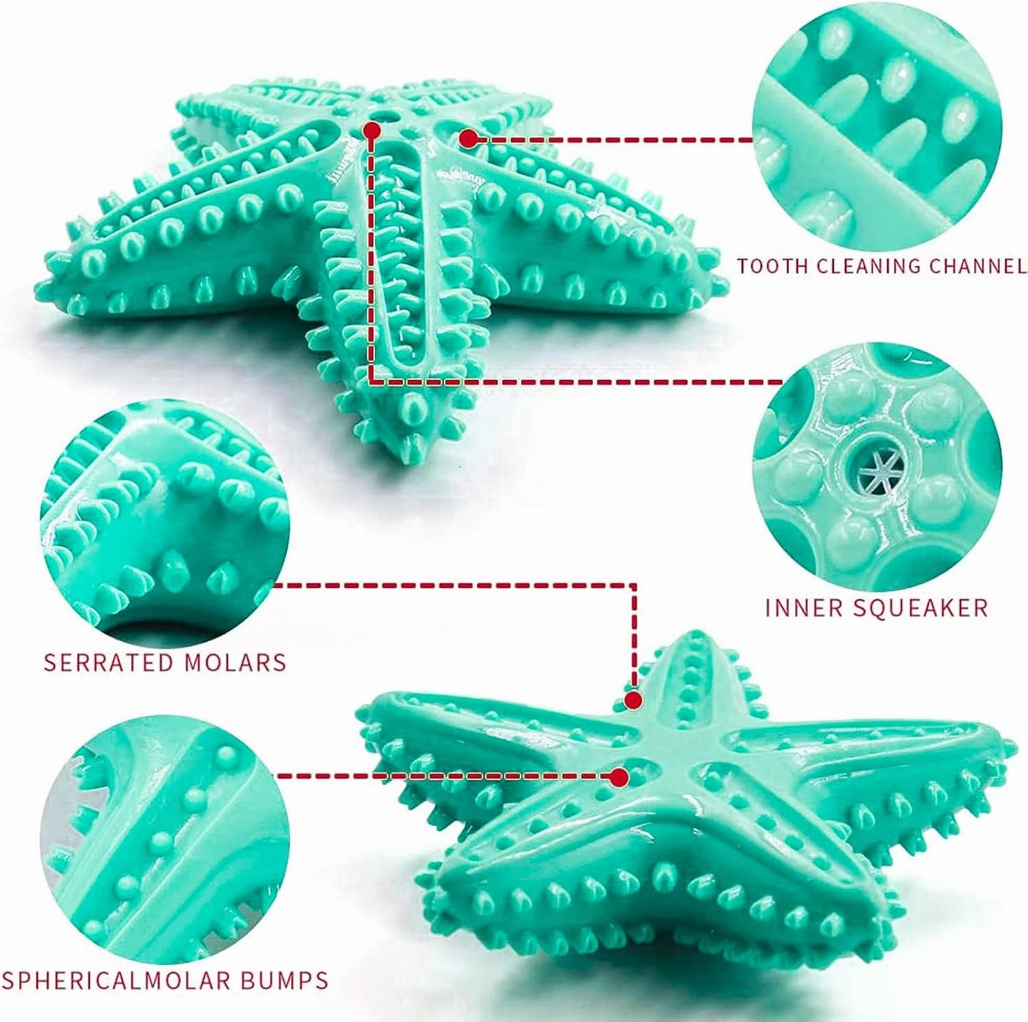 Dog Chew Toys for Aggressive-Chewers - Indestructible Dog Toy for Aggressive Chewer，Tough Chew Toys for Dogs （Rubber Blue-Starfish）