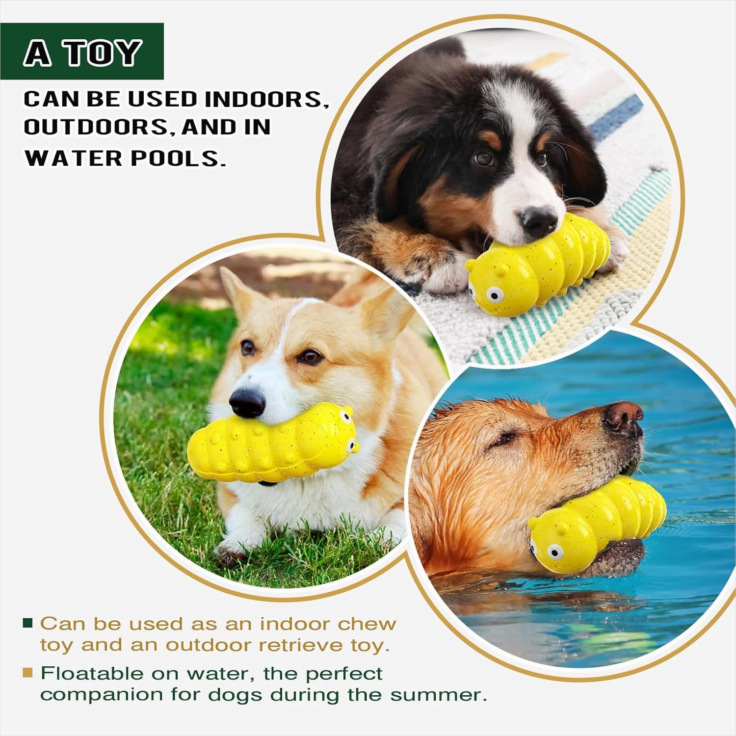 Dog Chew Toys for Aggressive-Chewers - Indestructible Dog Toy for Aggressive Chewer，Tough Chew Toys for Dogs （Rubber Yellow-Insect）