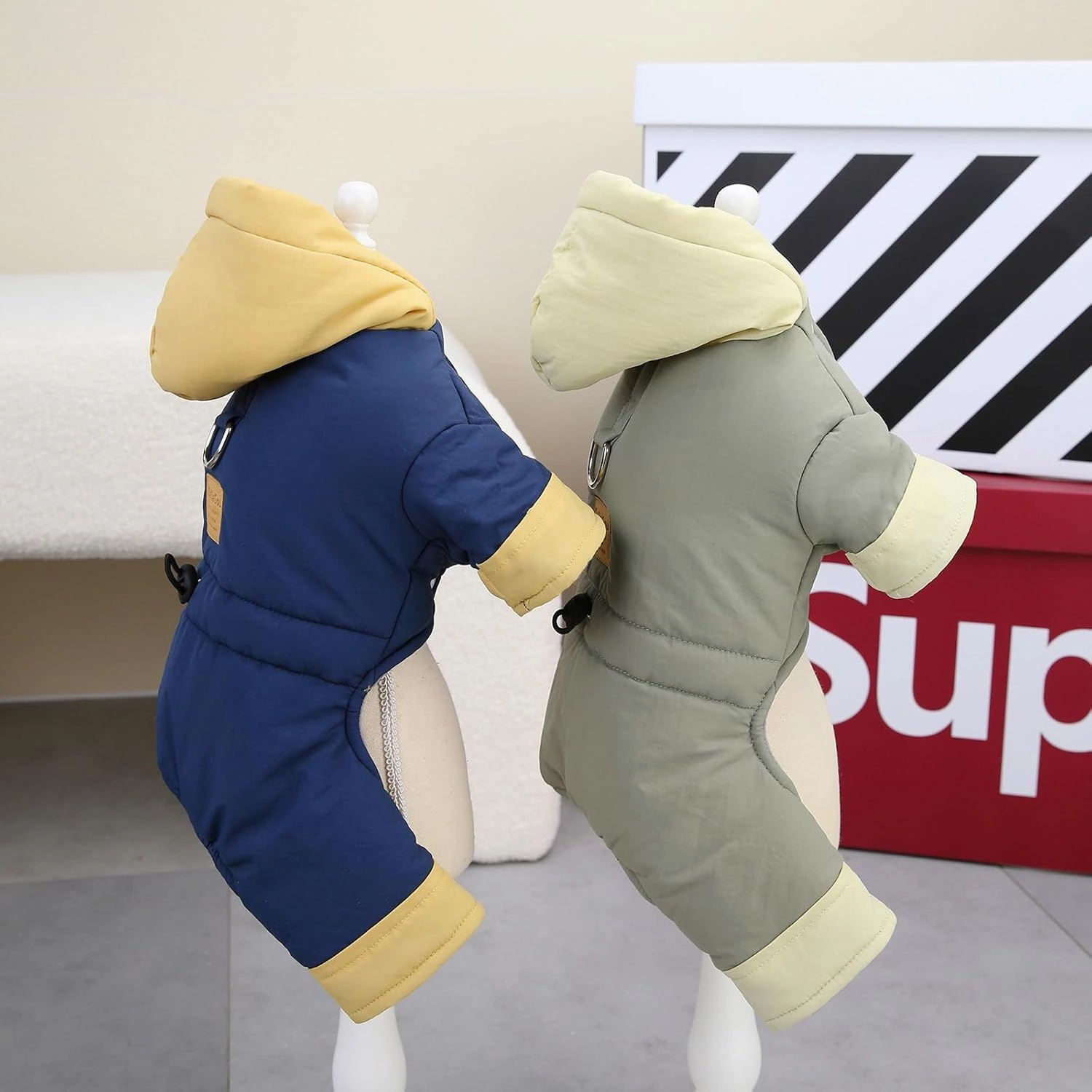 Dog Coat Windproof Jacket Cold Weather Coat 4 Legs Warm Dog Jumpsuit Winter Thick Coat Snow Proof Clothes Cotton Dog Coat for Small Dog Medium Dog Cat Grey L