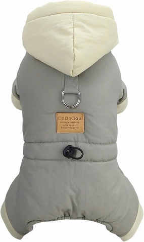 Dog Coat Windproof Jacket Cold Weather Coat 4 Legs Warm Dog Jumpsuit Winter Thick Coat Snow Proof Clothes Cotton Dog Coat for Small Dog Medium Dog Cat Grey L