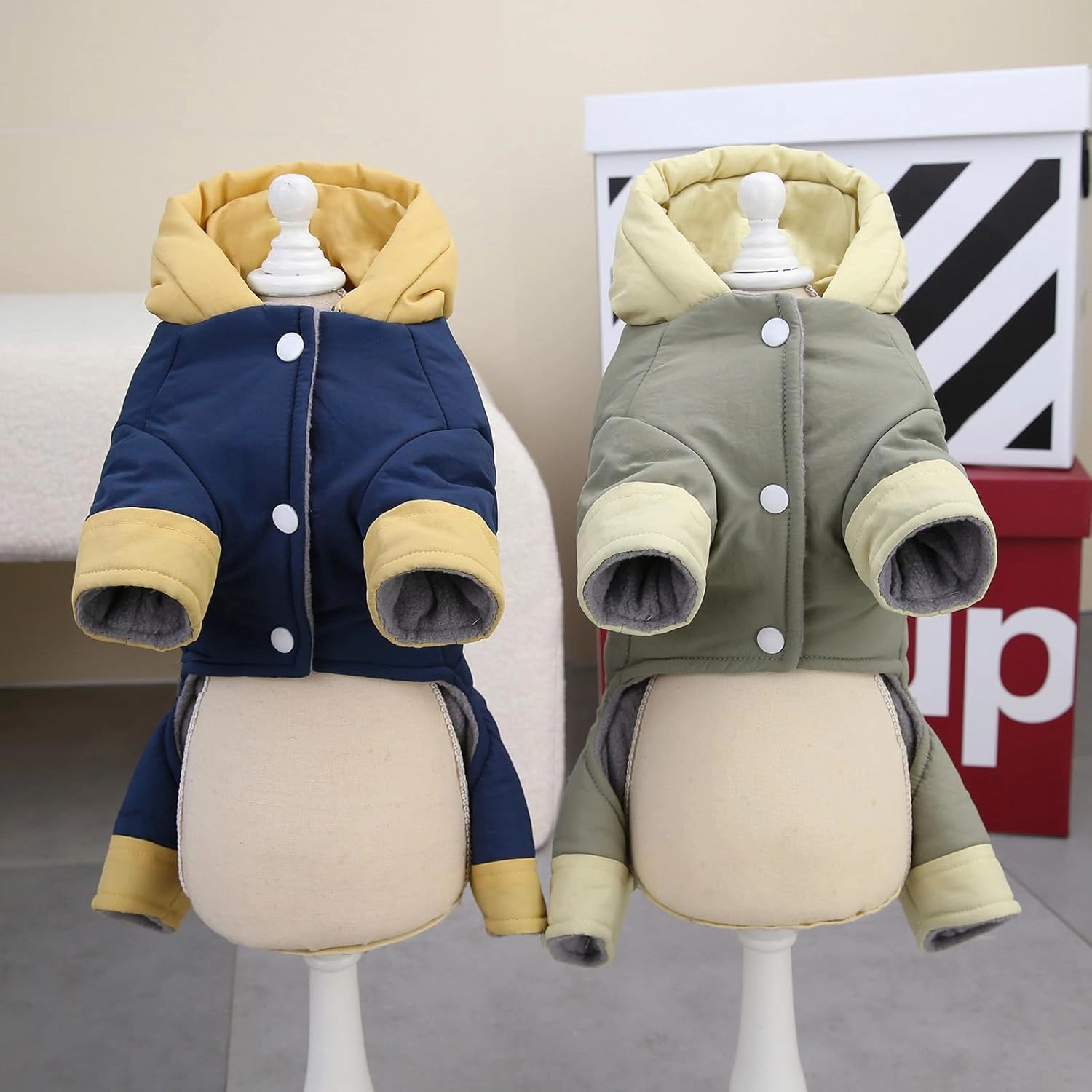 Dog Coat Windproof Jacket Cold Weather Coat 4 Legs Warm Dog Jumpsuit Winter Thick Coat Snow Proof Clothes Cotton Dog Coat for Small Dog Medium Dog Cat Grey L