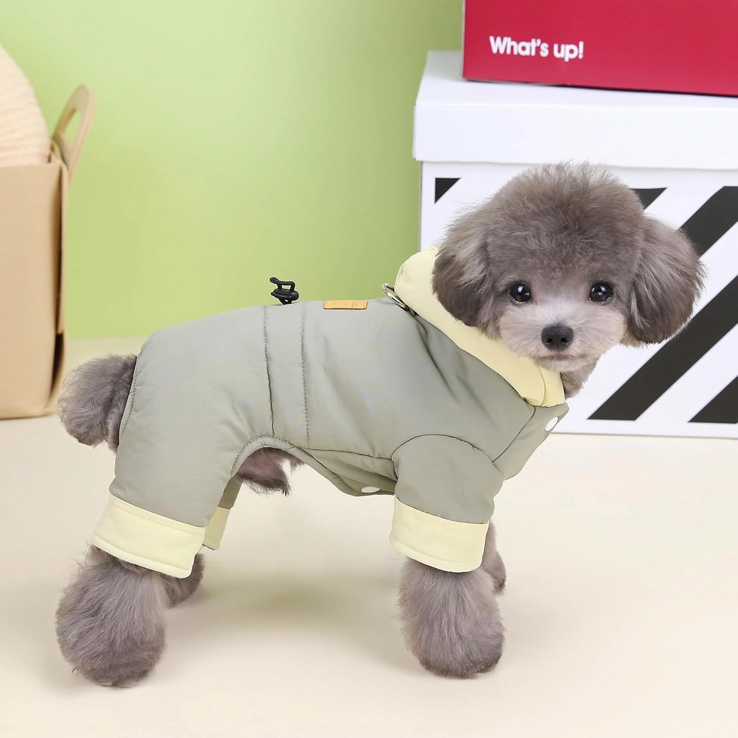 Dog Coat Windproof Jacket Cold Weather Coat 4 Legs Warm Dog Jumpsuit Winter Thick Coat Snow Proof Clothes Cotton Dog Coat for Small Dog Medium Dog Cat Grey L