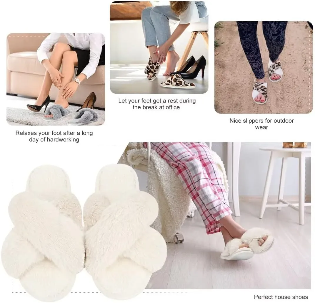 DOIOWN Women's Fuzzy Slippers Memory Foam Cute House Slippers Plush Fluffy Furry Open Toe Home Shoes Bridal Bridesmaid Gifts for Wedding