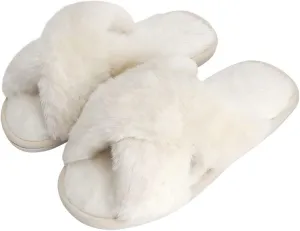DOIOWN Women's Fuzzy Slippers Memory Foam Cute House Slippers Plush Fluffy Furry Open Toe Home Shoes Bridal Bridesmaid Gifts for Wedding