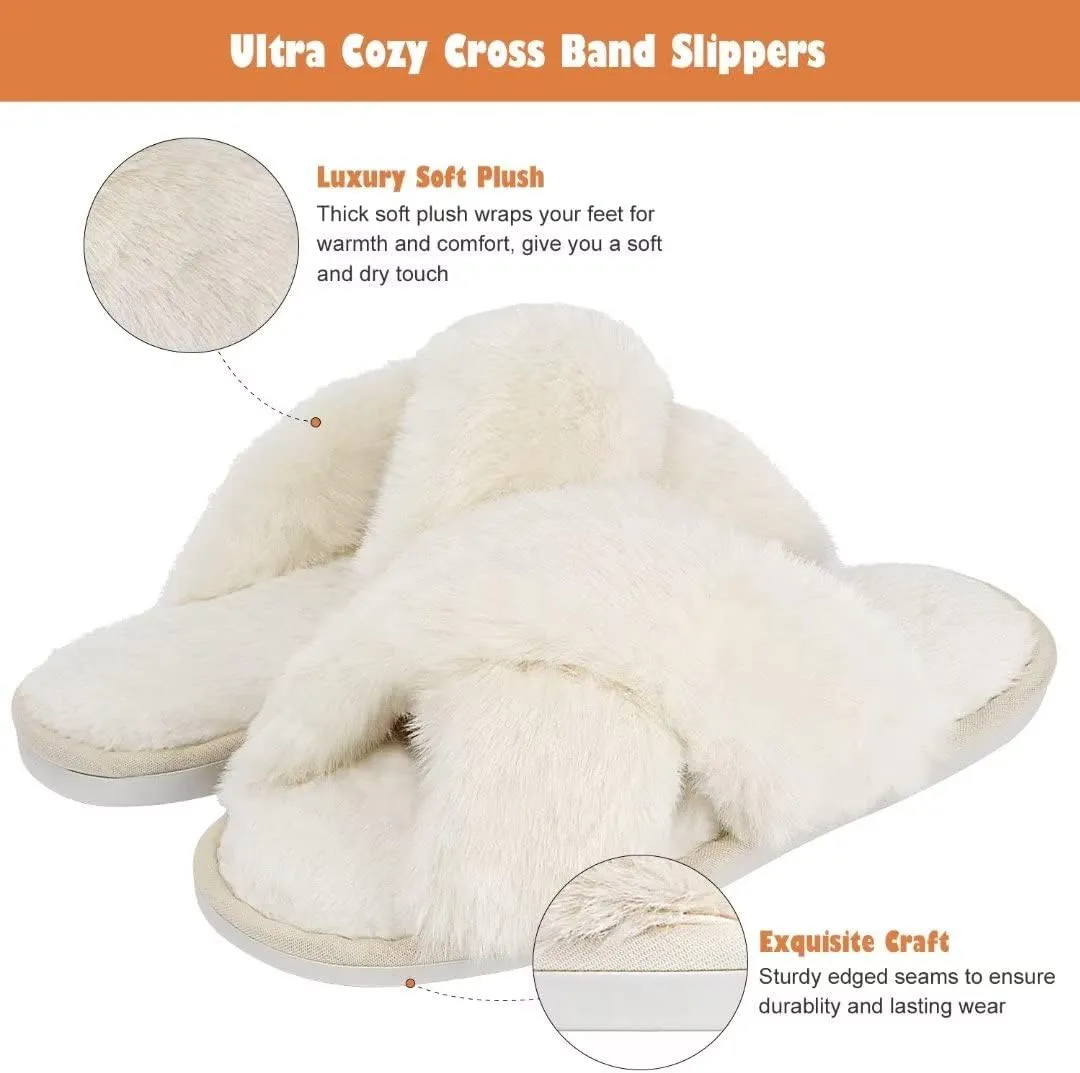 DOIOWN Women's Fuzzy Slippers Memory Foam Cute House Slippers Plush Fluffy Furry Open Toe Home Shoes Bridal Bridesmaid Gifts for Wedding