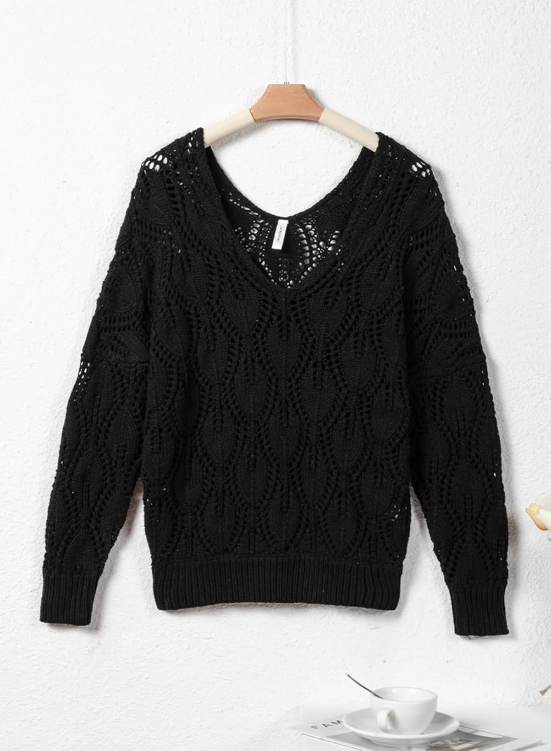 Dokotoo Fall Sweaters Round Neck Crochet Hollow Out Cute Winter Pullover Sweaters for Women Trendy 2024