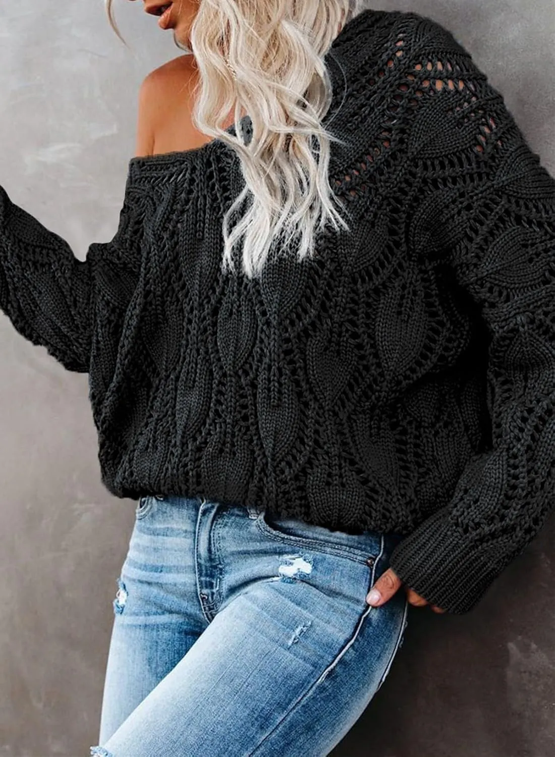Dokotoo Fall Sweaters Round Neck Crochet Hollow Out Cute Winter Pullover Sweaters for Women Trendy 2024