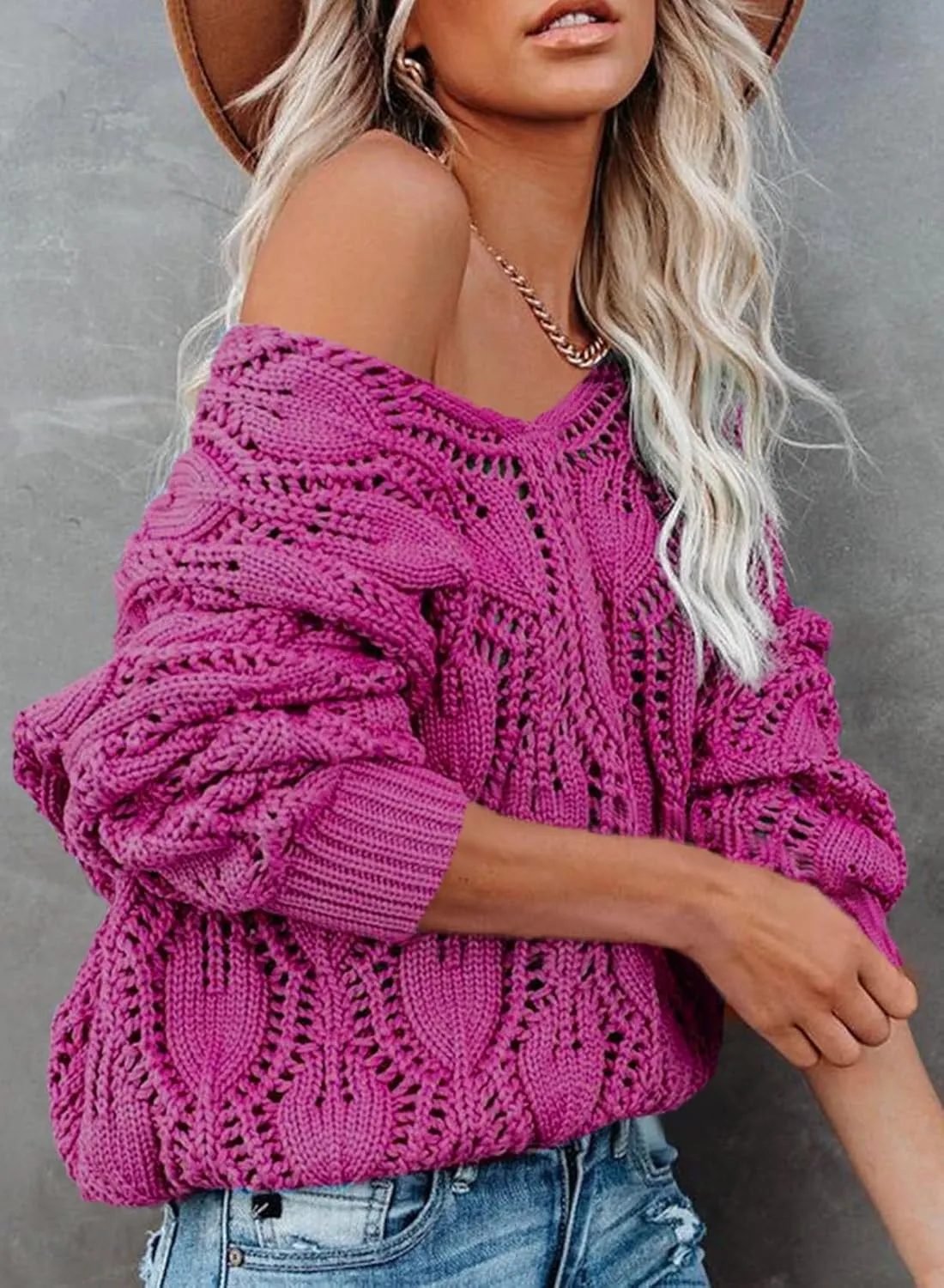 Dokotoo Fall Sweaters Round Neck Crochet Hollow Out Cute Winter Pullover Sweaters for Women Trendy 2024