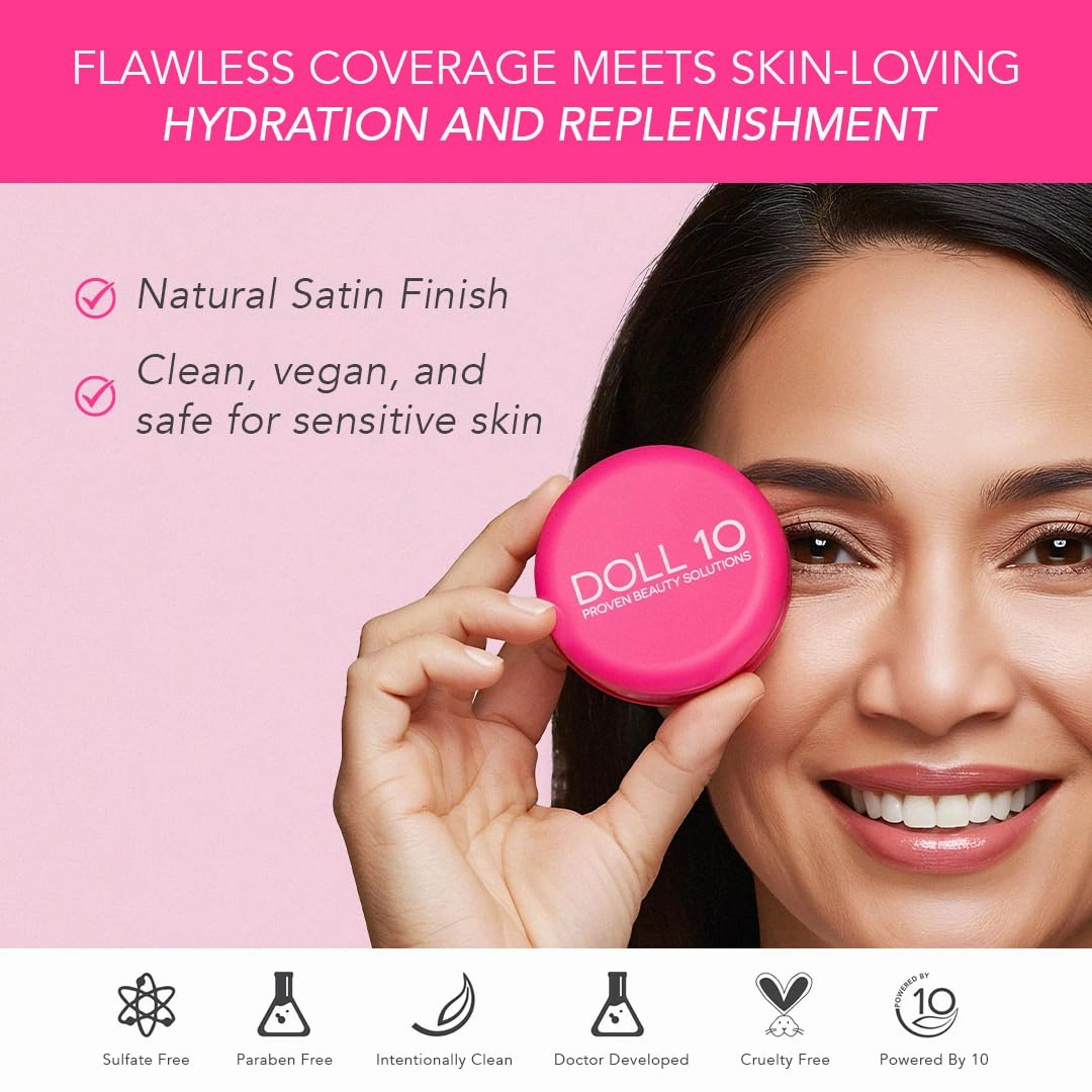 Doll 10 Peptide Bounce Balm Foundation™ – Hydrating, Age-Defying Foundation for Older Women, All Skin Types – Vegan, Clean, Natural, Medium Buildable Coverage, Blurs Fine Lines - [Fair/Light]
