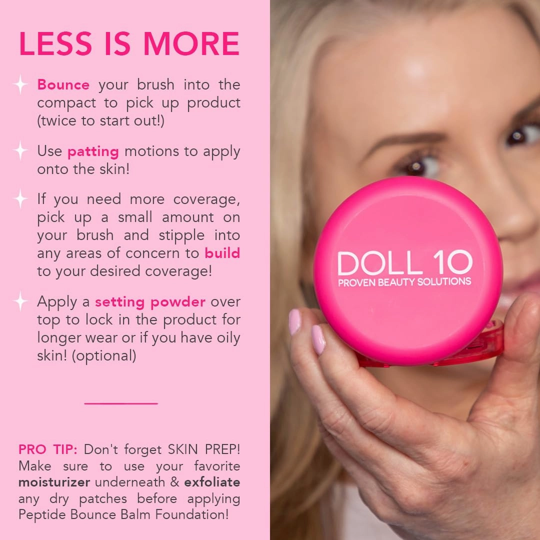 Doll 10 Peptide Bounce Balm Foundation™ – Hydrating, Age-Defying Foundation for Older Women, All Skin Types – Vegan, Clean, Natural, Medium Buildable Coverage, Blurs Fine Lines - [Rich]