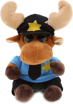 DolliBu Big Eye Moose Police Officer Plush Toy - Super Soft Moose Cop Stuffed Animal Dress Up with Cute Cop Uniform & Cap Outfit - Gift with Personalization - 6" Inch