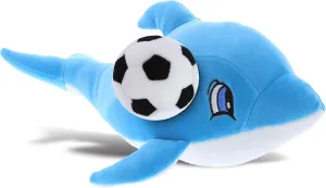 DolliBu Blue Dolphin Stuffed Animal with Soccer Ball Plush - Soft Huggable Dolphin, Adorable Playtime Dolphin Plush Toy, Cute Ocean Life Gift for Kids and Adults - 12 Inch
