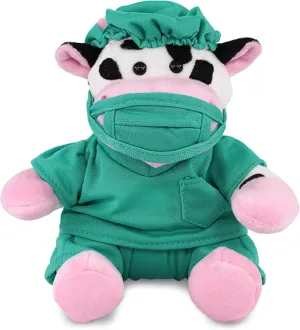 DolliBu Cow Doctor Plush Toy - Super Soft Pink Cow Doctor Stuffed Animal Dress Up with Cute Uniform and Cap Outfit - Fluffy Toy Plush Gift for Doctor, Nurse, Surgeon, Dentist - 6 Inch