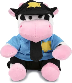 DolliBu Cow Police Officer Plush Toy - Super Soft Cow Cop Stuffed Animal Dress Up with Cute Cop Uniform and Cap Outfit Gift for Law Enforcement, Sheriff, Security Guard - 6 Inches