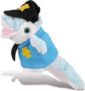 DolliBu Dolphin Police Officer Super Soft Hand Puppet Plush Toy - Soft Dolphin Cop Stuffed Animal Dress Up with Cute Cop Uniform and Cap Outfit - Gift with Personalization - 12 Inches