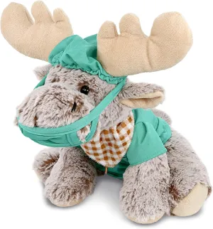DolliBu Floppy Moose Doctor Plush Toy - Super Soft Moose Doctor Stuffed Animal Dress Up with Cute Scrub Uniform and Cap Outfit - Gift with Personalization - 12 Inches