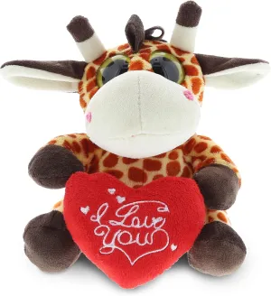 DolliBu I Love You Valentine Plush Big Eye Giraffe - Cute Soft Cuddly Stuffed Animal with Red Heart Gift for Valentines Day, Birthday Present, Anniversary, Romantic Date - 6 Inches