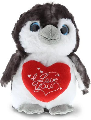 DolliBu I Love You Valentine Plush Big Eye Penguin - Cute Soft Cuddly Stuffed Animal with Red Heart Gift for Valentines Day, Birthday Present, Anniversary, Romantic Date - 9 Inches