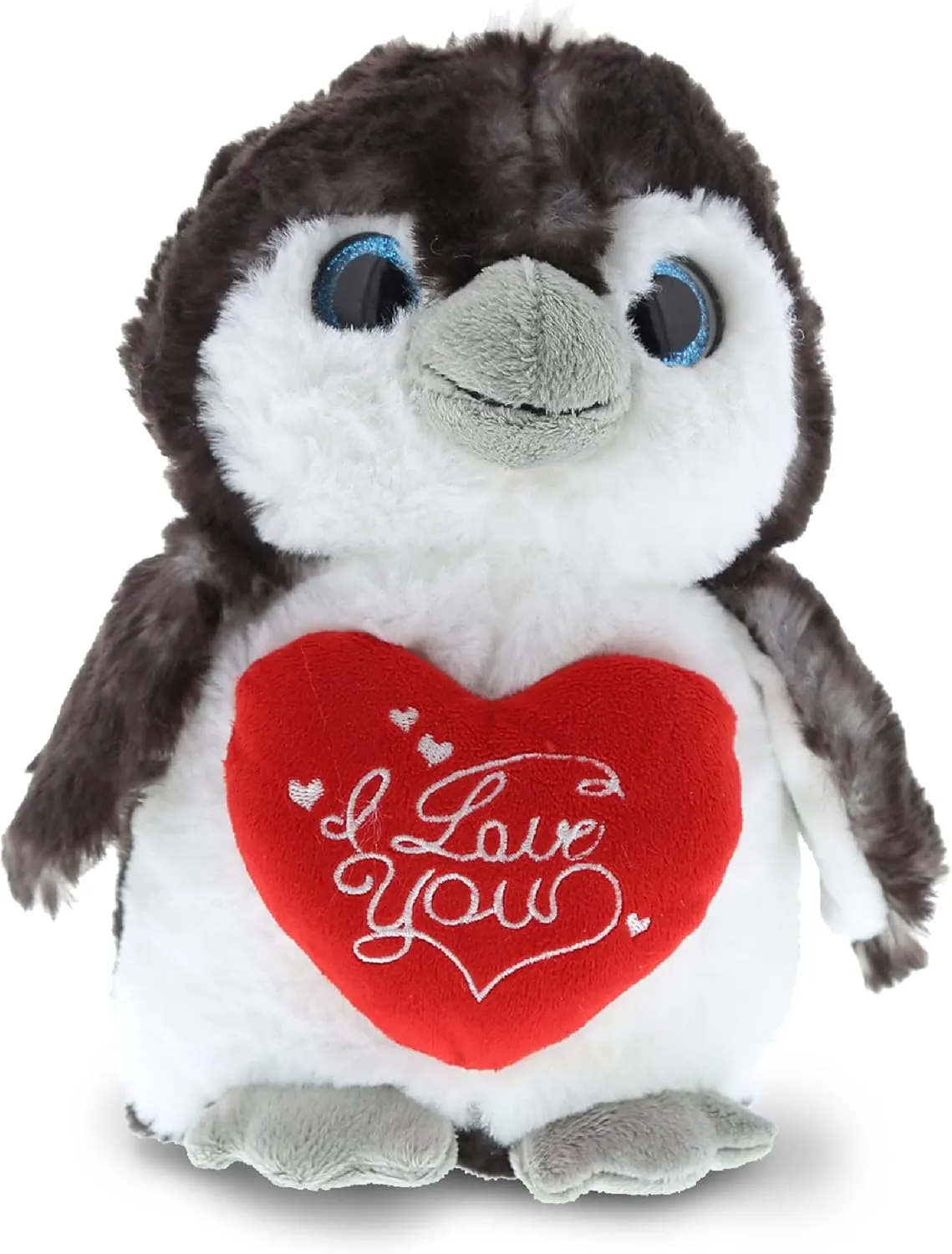 DolliBu I Love You Valentine Plush Big Eye Penguin - Cute Soft Cuddly Stuffed Animal with Red Heart Gift for Valentines Day, Birthday Present, Anniversary, Romantic Date - 9 Inches