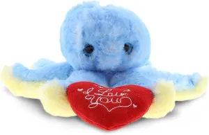 DolliBu I Love You Valentine Plush Blue Octopus - Cute Soft Cuddly Stuffed Animal with Red Heart Gift for Valentines Day, Birthday Present, Anniversary, Romantic Date - 9.5 Inches