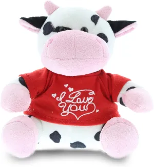 DolliBu I Love You Valentine Plush Cow - Cute Stuffed Animal with Red Shirt and Name Personalization Gift for Valentine's Day, Birthday, Anniversary, Romantic Date - 6 Inches