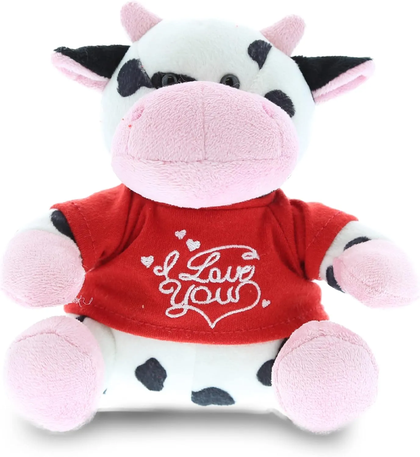 DolliBu I Love You Valentine Plush Cow - Cute Stuffed Animal with Red Shirt and Name Personalization Gift for Valentine's Day, Birthday, Anniversary, Romantic Date - 6 Inches