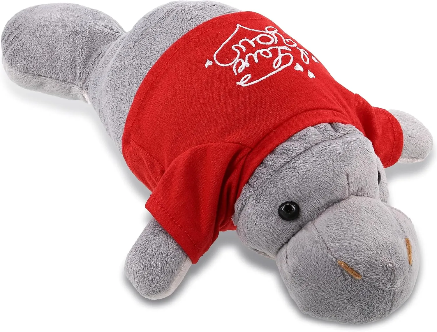 DolliBu I Love You Valentine Plush Grey Manatee - Cute Stuffed Animal with Red Shirt and Name Personalization Gift for Valentine's Day, Birthday, Anniversary, Romantic Date - 15 Inches