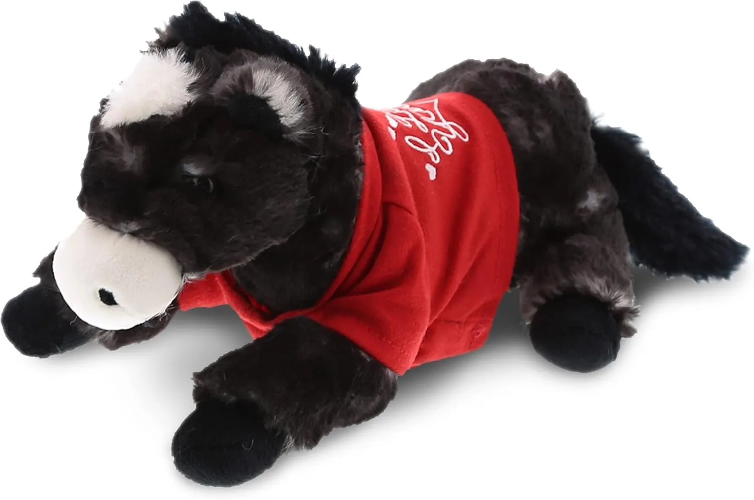 DolliBu I Love You Valentine Plush Lying Black Horse - Cute Soft Cuddly Stuffed Animal with Red Heart Shirt for Valentines Day, Birthday Present, Anniversary - 10.5 Inches