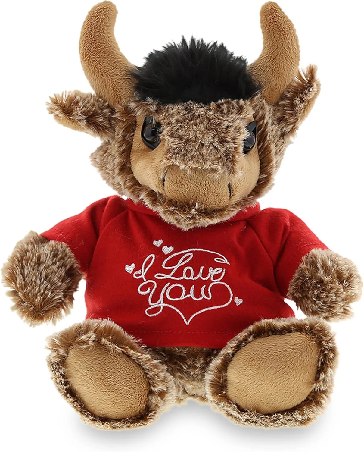 DolliBu I Love You Valentine Plush Sitting Buffalo - Cuddly Soft Cute Stuffed Animal with Red Heart Shirt Gift for Valentines Day, Birthday Present, Anniversary – 8 Inches