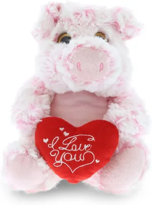 DolliBu I Love You Valentine Plush Sitting Pig - Cute Soft Cuddly Stuffed Animal with Red Heart Gift for Valentines Day, Birthday Present, Anniversary, Romantic Date - 6.5 Inches