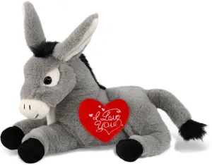 DolliBu I Love You Valentine Plush Super Soft Laying Donkey - Cute Stuffed Animal with Red Heart and Name Personalization Gift for Valentines Day, Birthday, Anniversary, Romantic Date - 9 Inches