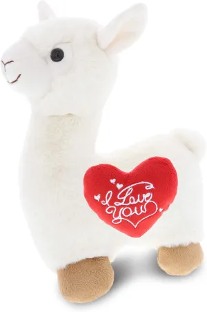 DolliBu I Love You Valentine Plush White Llama - Cute Soft Cuddly Stuffed Animal with Red Heart Gift for Valentines Day, Birthday Present, Anniversary, Romantic Date - 11 Inches