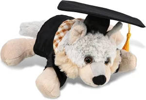 DolliBu Lying Wolf Graduation Plush Toy - Baby Soft Graduation Stuffed Animal Plush Dress Up with Gown & Cap with Tassel Outfit - Graduation Gift with Personalization - 9 Inches