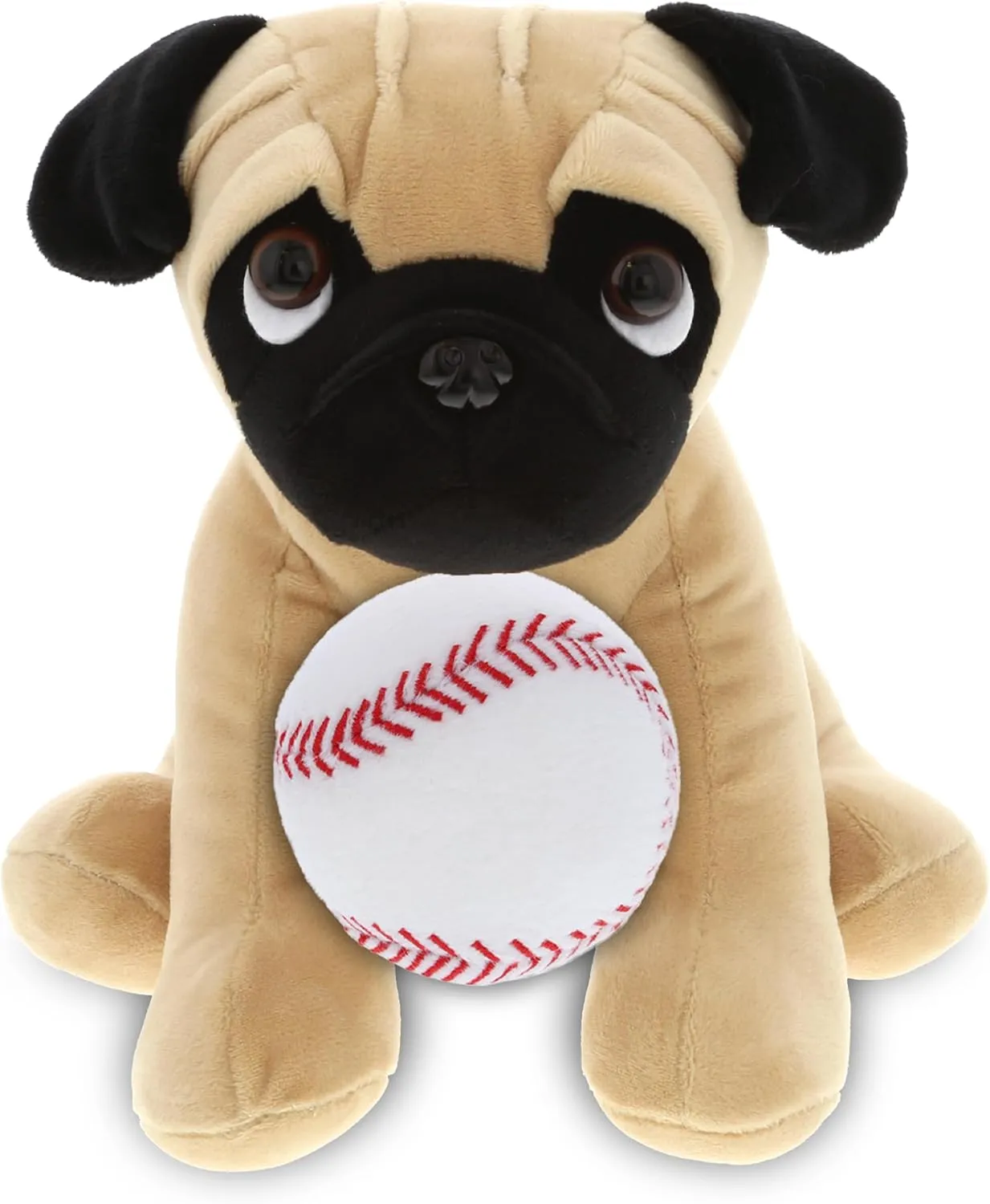 DolliBu Pug Dog Stuffed Animal with Baseball Plush - Soft Huggable Pug, Adorable Playtime Dog Plush Toy, Personalized Soft Plush Doll Animal Toy for Kids and Adults - 8 Inches