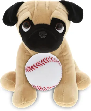 DolliBu Pug Dog Stuffed Animal with Baseball Plush - Soft Huggable Pug, Adorable Playtime Dog Plush Toy, Personalized Soft Plush Doll Animal Toy for Kids and Adults - 8 Inches