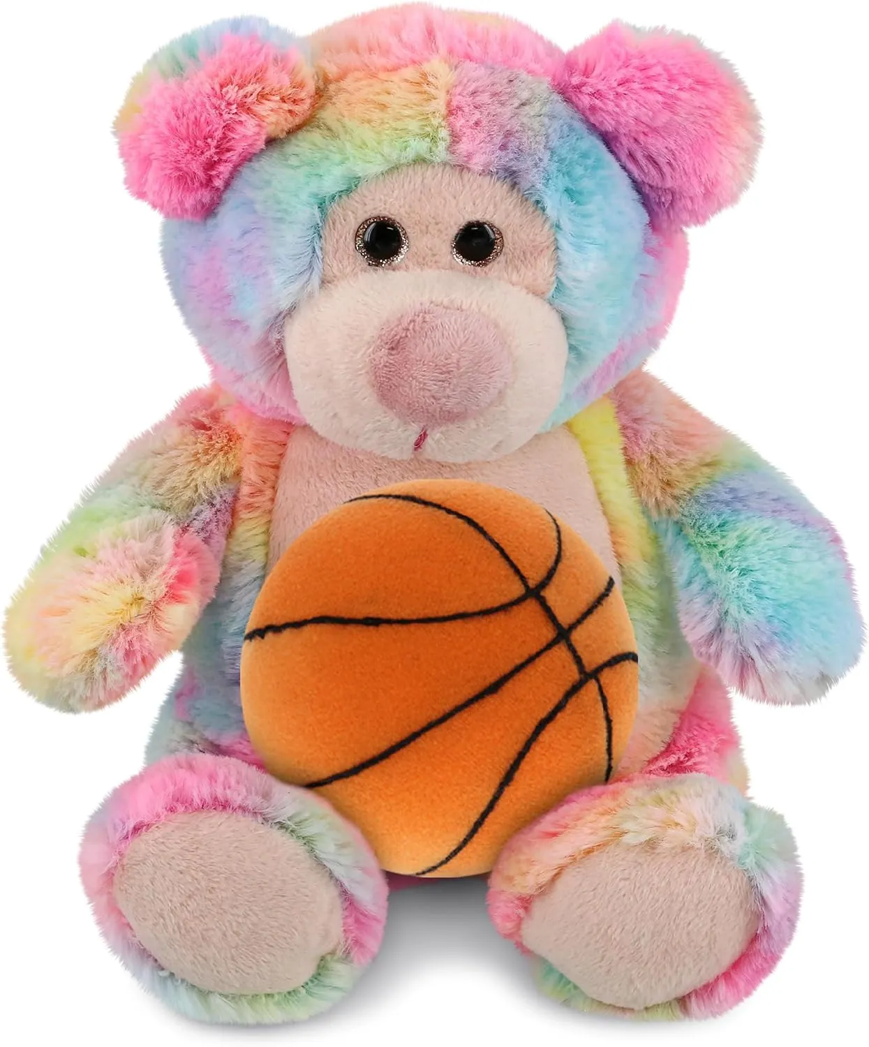 DolliBu Rainbow Bear Stuffed Animal with Basketball Plush – Soft Huggable Bear, Adorable Playtime Plush Toy, Cute Wildlife Gift, Plush Doll Animal Toy for Kids and Adults – 9 Inches