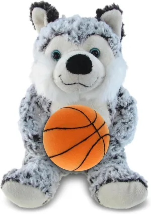DolliBu Sitting Husky Stuffed Animal with Basketball Plush - Soft Huggable Husky, Adorable Playtime Dog Plush Toy, Personalized Plush Doll Animal Toy for Kids and Adults - 9 Inch