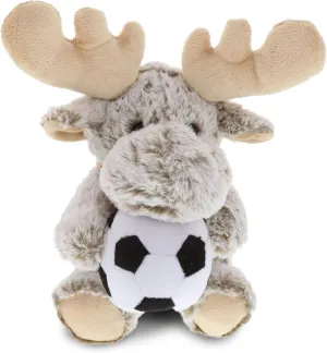 DolliBu Sitting Moose Stuffed Animal with Soccer Ball Plush - Soft Huggable Moose, Adorable Playtime Sitting Moose Plush Toy, Cute Wild Life Sports Gift for Kids and Adults - 11 Inch