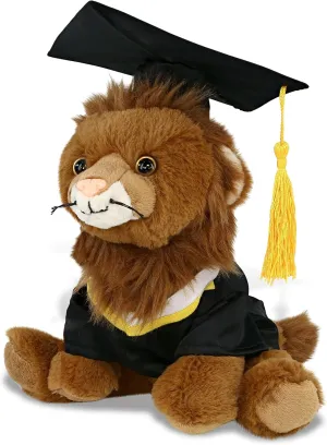 DolliBu Squat Lion Graduation Plush Toy - Soft Lion Plush Graduation Stuffed Animal Dress Up with Gown and Cap with Tassel Outfit - Gift with Personalization - 8 Inches
