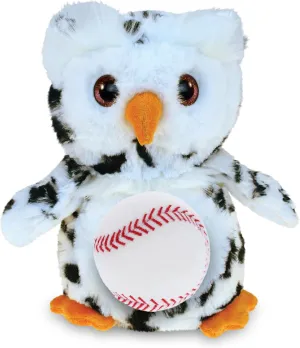 DolliBu White Owl Stuffed Animal with Baseball Plush - Soft and Huggable Stuffed Owl Toy Gift, Cute Wild Life Animal with Plush Baseball Toy for Kids - 8.5 Inches