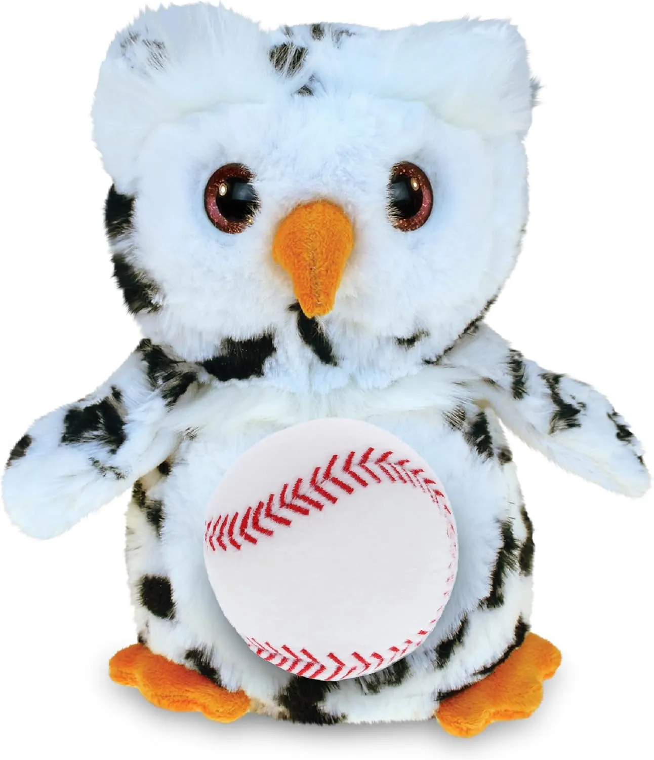 DolliBu White Owl Stuffed Animal with Baseball Plush - Soft and Huggable Stuffed Owl Toy Gift, Cute Wild Life Animal with Plush Baseball Toy for Kids - 8.5 Inches