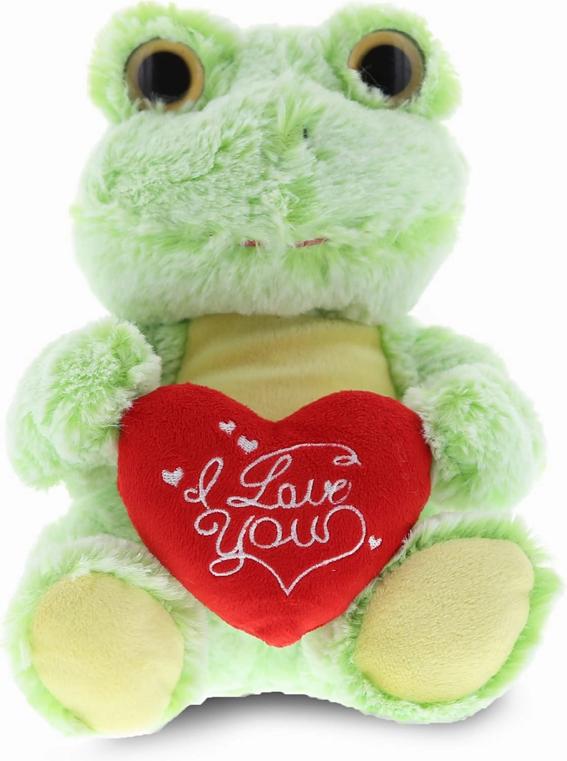 DolliBu I Love You Valentine Plush Sitting Frog - Cute Soft Cuddly Stuffed Animal with Red Heart Gift for Valentines Day, Birthday Present, Anniversary, Romantic Date - 9 Inches