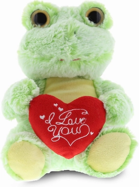 DolliBu I Love You Valentine Plush Sitting Frog - Cute Soft Cuddly Stuffed Animal with Red Heart Gift for Valentines Day, Birthday Present, Anniversary, Romantic Date - 9 Inches