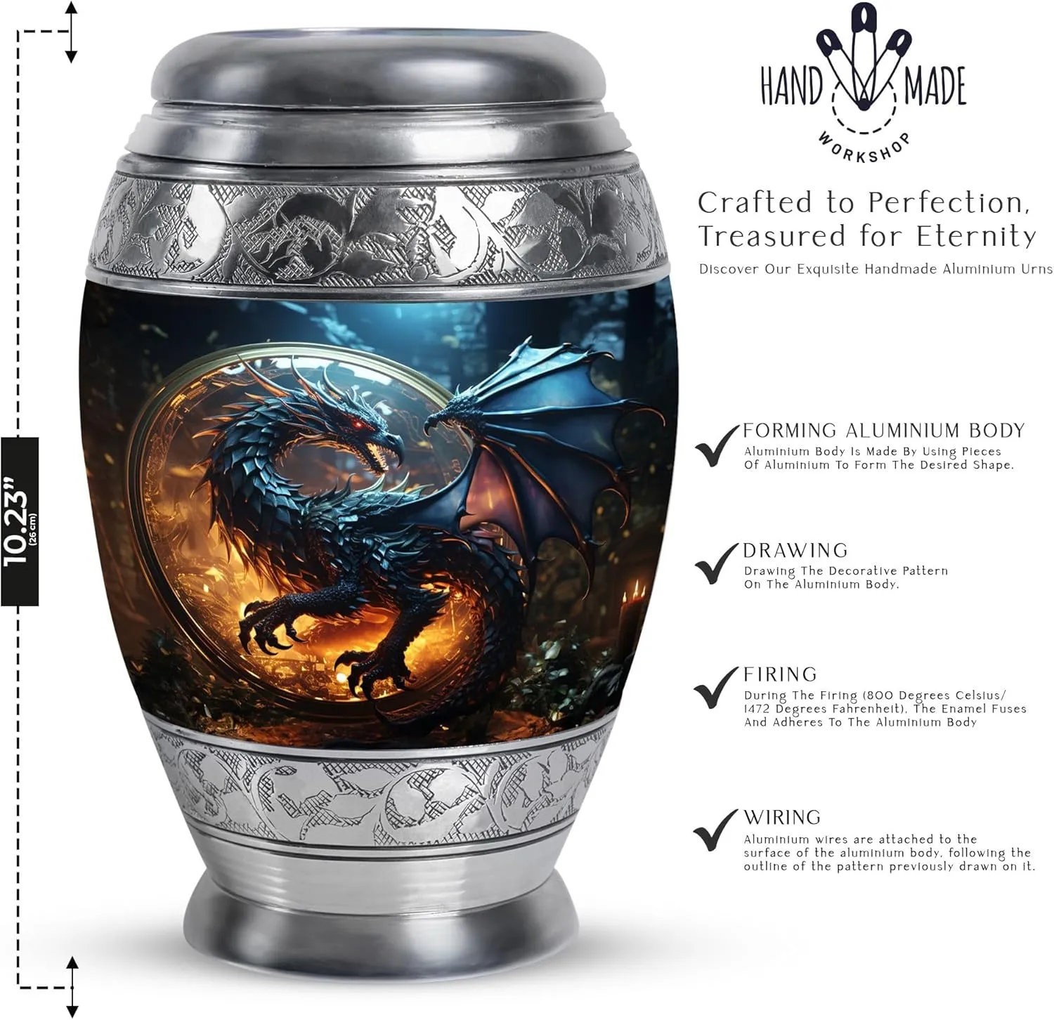 Dragon of The Enchanted Globe - Burial Urns for Adult Human Ashes - Large & Small Keepsake for Men & Women - Combo of 1 Large Urn with Velvet Bag and 1 Small - Memorial Urn - Decorative Urns